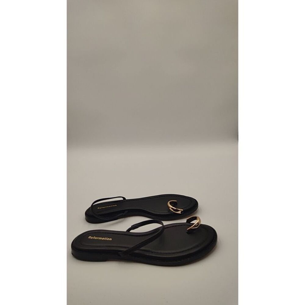 Reformation Cassandra Black Leather Flat Sandals with Gold Toe Accents size 5 - Picture 5 of 15